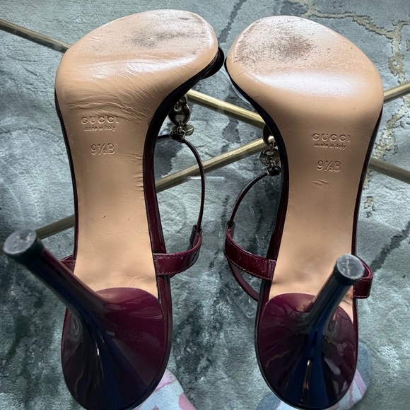 Gucci Sand Pelle S Cuoio Vernice Soft Metal Red Cherry horsebit heel sandal 9.5B - Picture 11 of 13